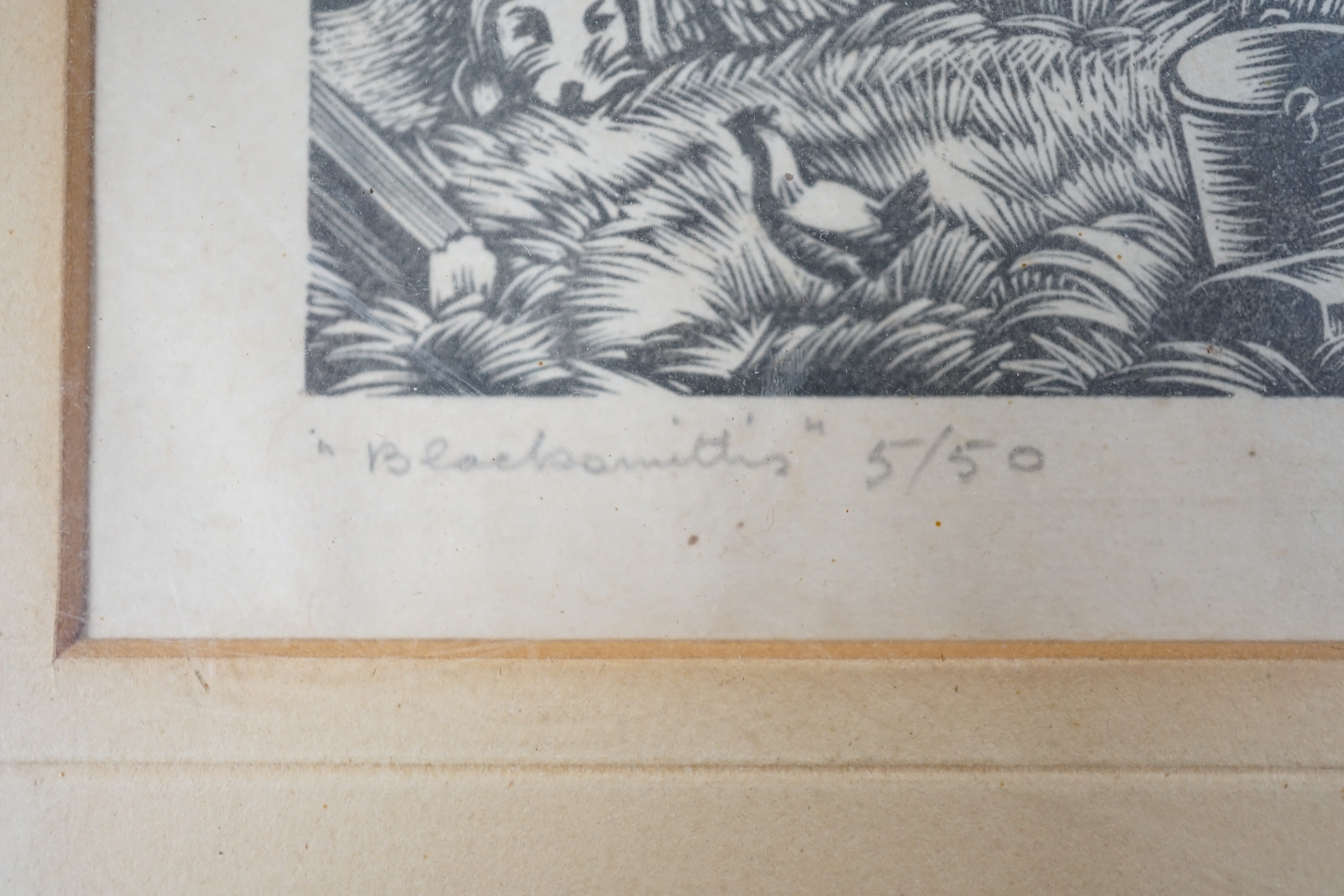 Clifford Webb RBA, RE (1895-1972) and Tom Chadwick (1914-1942), two wood engravings, 'Blacksmiths', 5/50 and 'When Fish Flew and Forests Walked', both signed in pencil, 18 x 21cm and 26.5 x 21cm